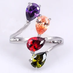 Beautiful Women Jewelry Oval Drop Zircon Rings for Wedding Engagement Party Set Gifts Size 6 -10