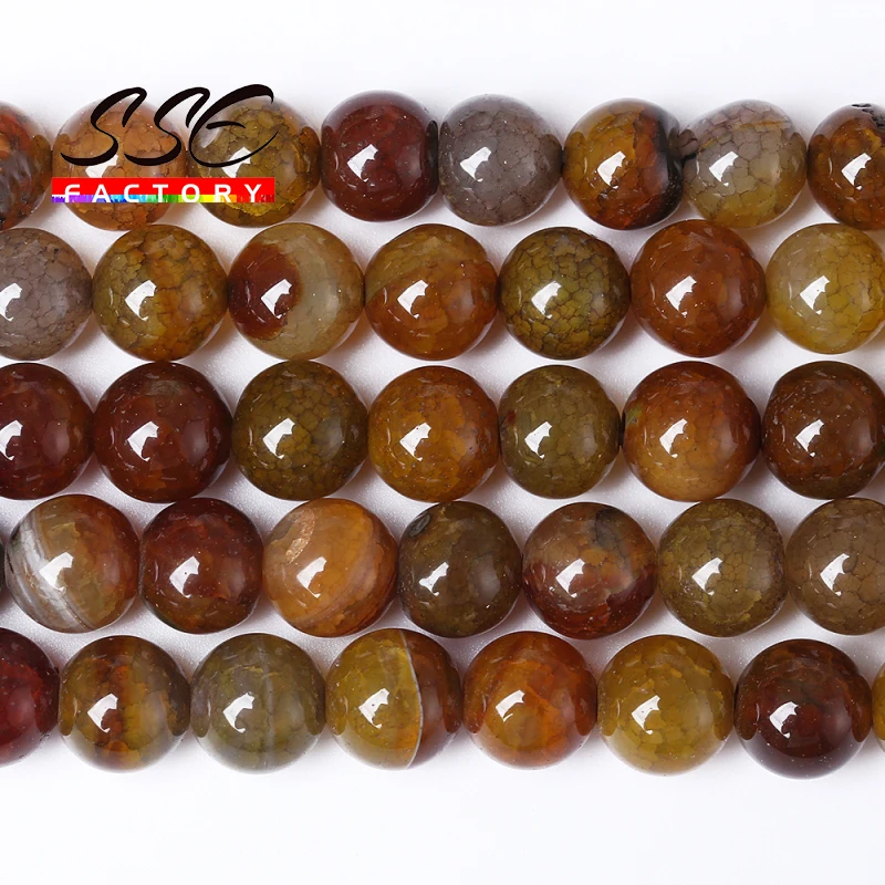 Natural Yellow Dragon Vein Agates Stone Beads Round Loose Beads For Making Jewelry DIY Bracelet Necklace 15\'\' Strand 6 8 10 12MM