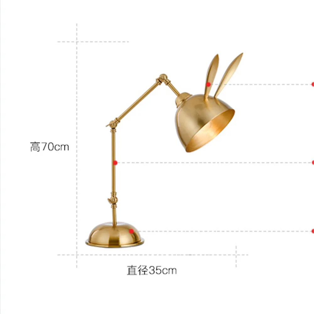 Imagem -06 - Luminária de Mesa Industrial Americana de Coelho de Metal Dourada Led para Escritório Estudo Quarto Vintage Loft Decoração Braço Longo Luminária Vertical