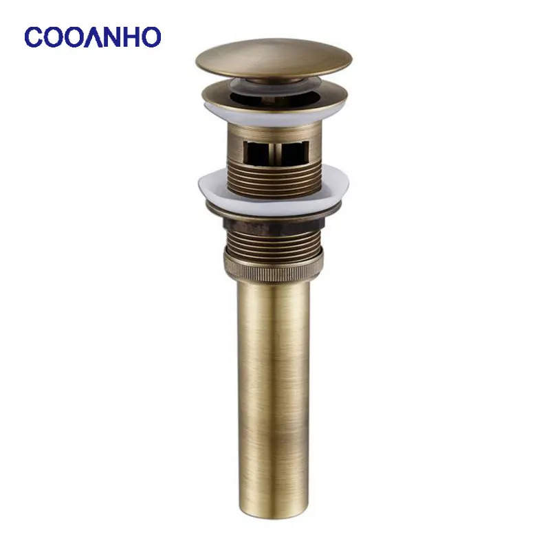 COOANHO Bathroom Utensil Sink Drain Plug, Push-On Drain Pipe With Overflow, Bronze