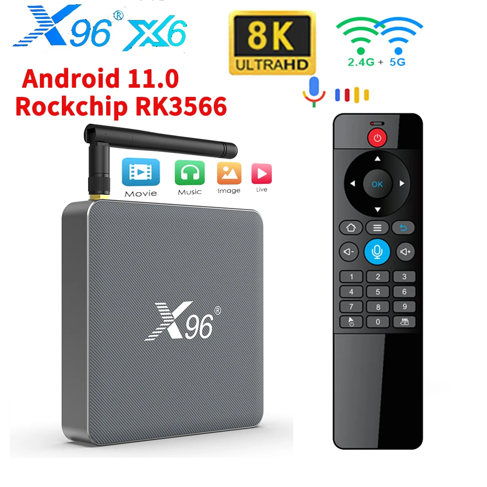 X96 X6 TV BOX Android 11 RK3566 Smart tvbox 2.4G 5G Wifi 2T2R MIMO 8GB128GB 1000M 8K Media Player Voice 3D Video 4K Set Top Box