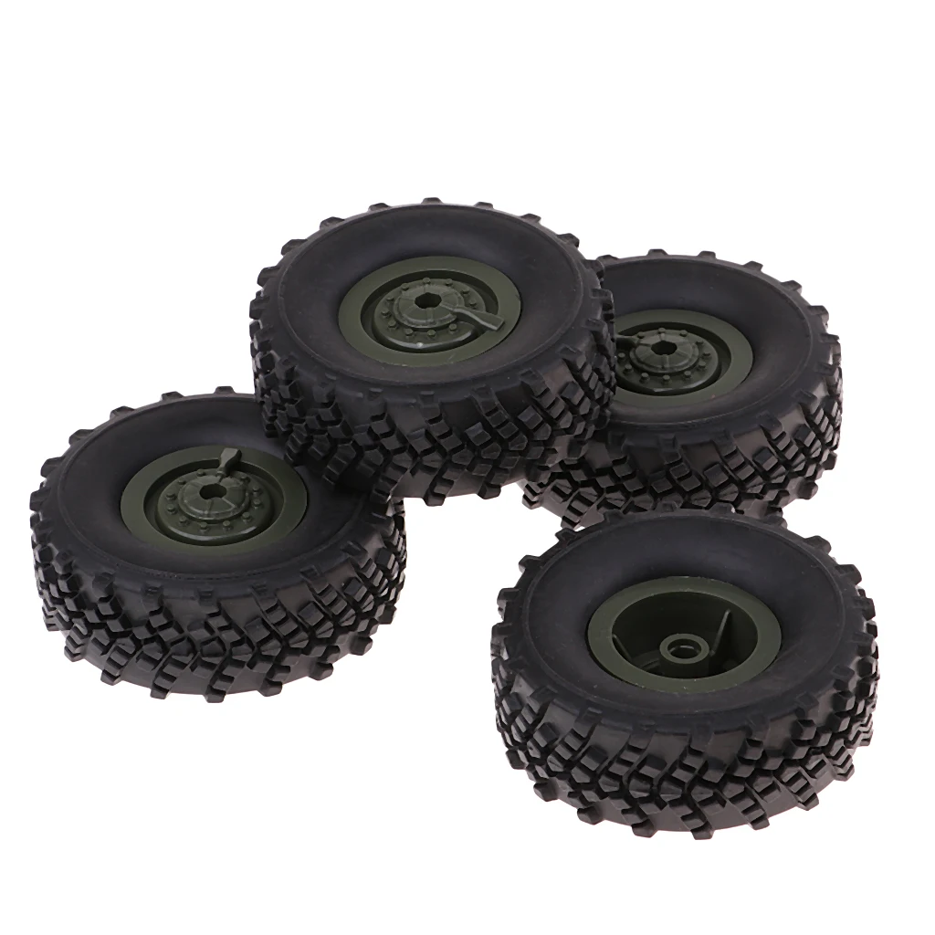 4-Pack Rubber Tire with Army Green Wheels for WPL 1:16 Remote Control Trucks