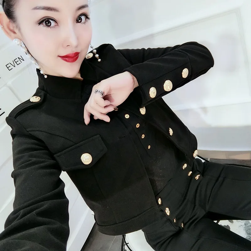 

3XL!spring autumn fashion black short jacket women stand collar single breasted top coat