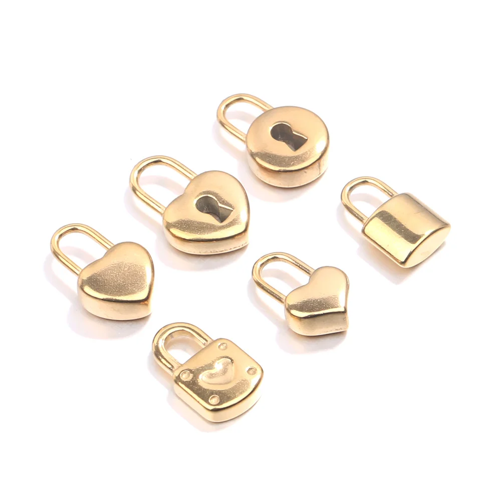 5pcs/lot Stainless Steel Gold Lock Key Charms Couple Love Pendants for Diy Hip Hop Necklace Bracelet Jewelry Makings Wholesale