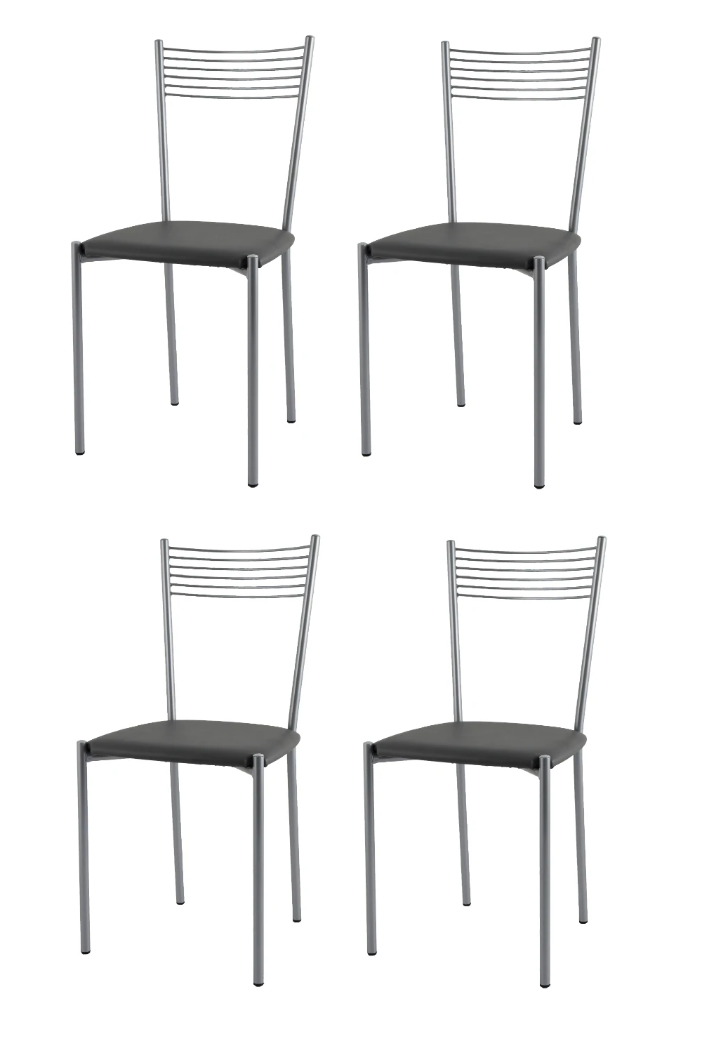 Tommychairs - Set 4 chairs Elegance for kitchen and dining room color steel aluminum and sitting in fake dark gray leather