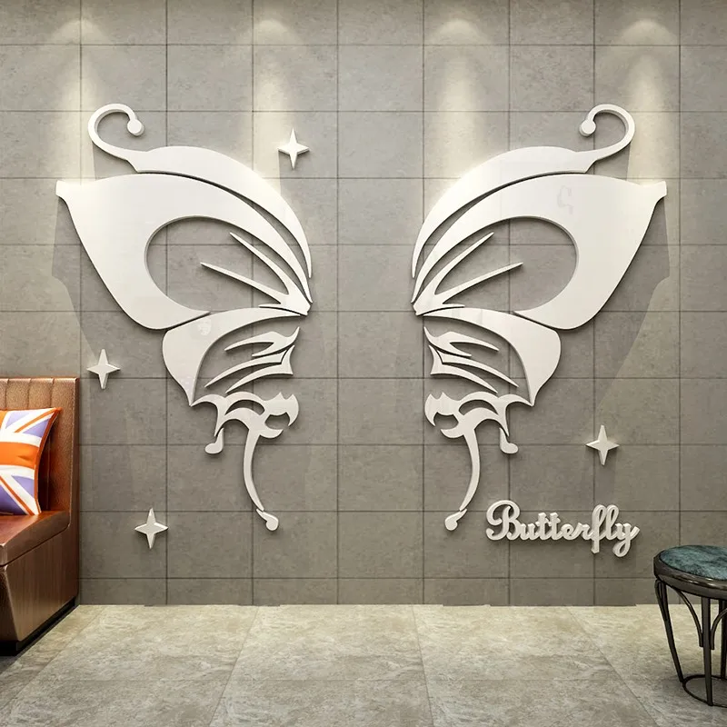 Mirror Angel Wings Acrylic Wall Stickers, Living Room, Shop Window Tile, Butterfly wings Stickers, Home Decor