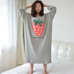 Spring Summer Women Cartoon Fruits Sleepwear Leisure Long Sleeve Nightdress Womens Nightgown Sleepwear Night Dress