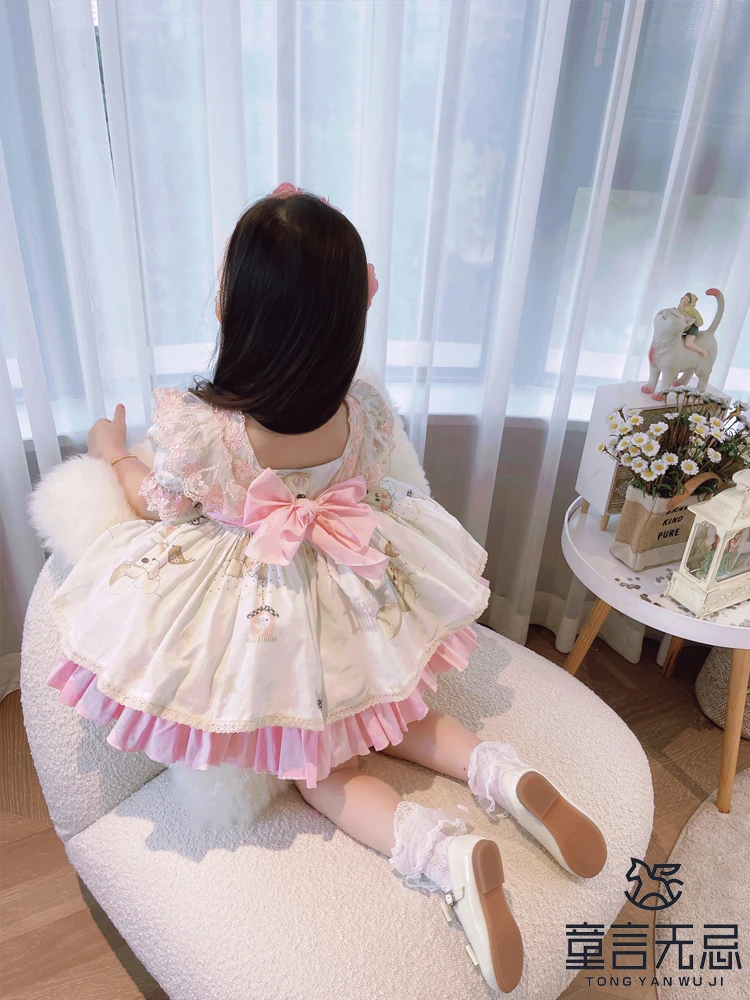 3pcs Girls Summer Lolita Princess Birthday Dress Spanish Children Dress Sweet Girls Eid Dress Toddler Girl Christmas Outfits