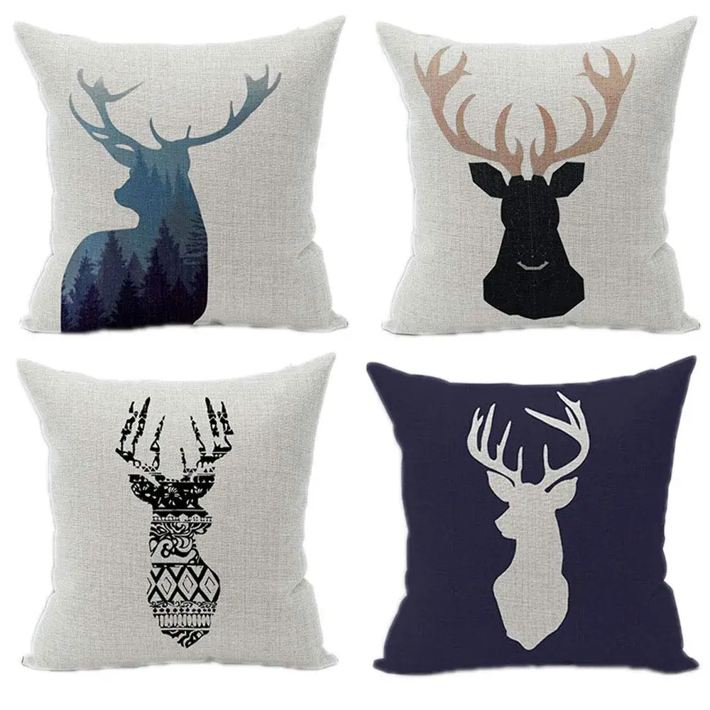 Shenglu linen pillowcase, living room sofa cushion cover, home decoration, modern Nordic style deer head printing pillowcase