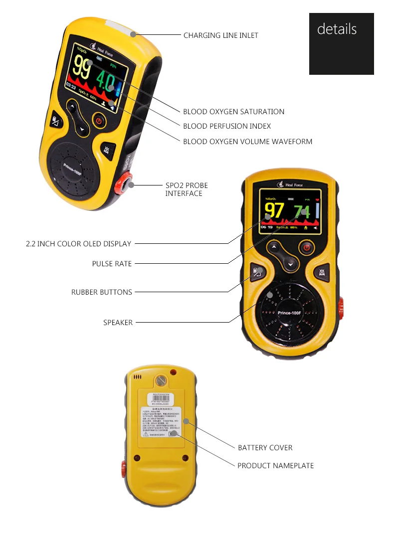 Oxímetro de pulso de palma para bebés y adultos, Detector profesional con modo de recarga, pantalla Oled, SpO2, PR, PI, ECG, Monitor de pacientes