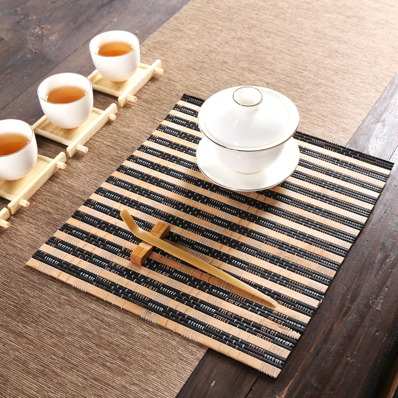 Bamboo Table Placemats Coaster Chinese Tea Mat Insulation Waterproof Pad Table Mats Kitchen Accessories Natural Bamboo Handmade