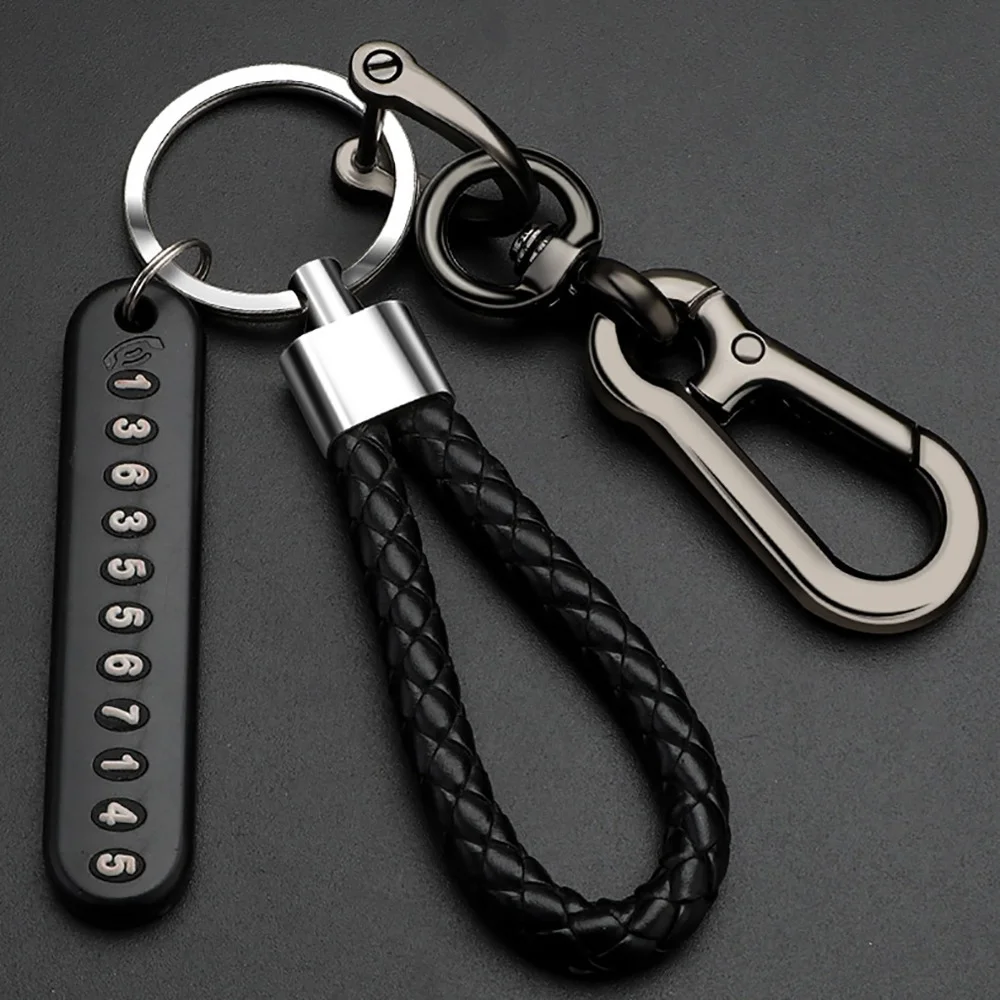 Pendant Keychain Gift for Husband Wife Car Key Ring Men Anti-Lost Auto Vehicle Number Plate Braided Rope Key Holder Accessorie