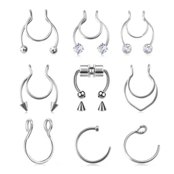 Anel Nariz Falso para Mulheres e Homens, 20G, Aço Cirúrgico, Jóia Piercing Falso, Argola, Septo Labial, Anéis Nariz, Jóia do Corpo, 1Pc