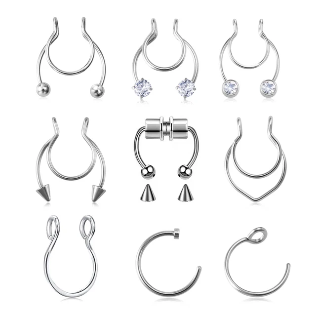 1szt Fałszywy pierścień do nosa dla kobiet Mężczyźni 20G Biżuteria ze stali chirurgicznej Fałszywy piercing Hoop Lip Septum Pierścienie do nosa Biżuteria do ciała
