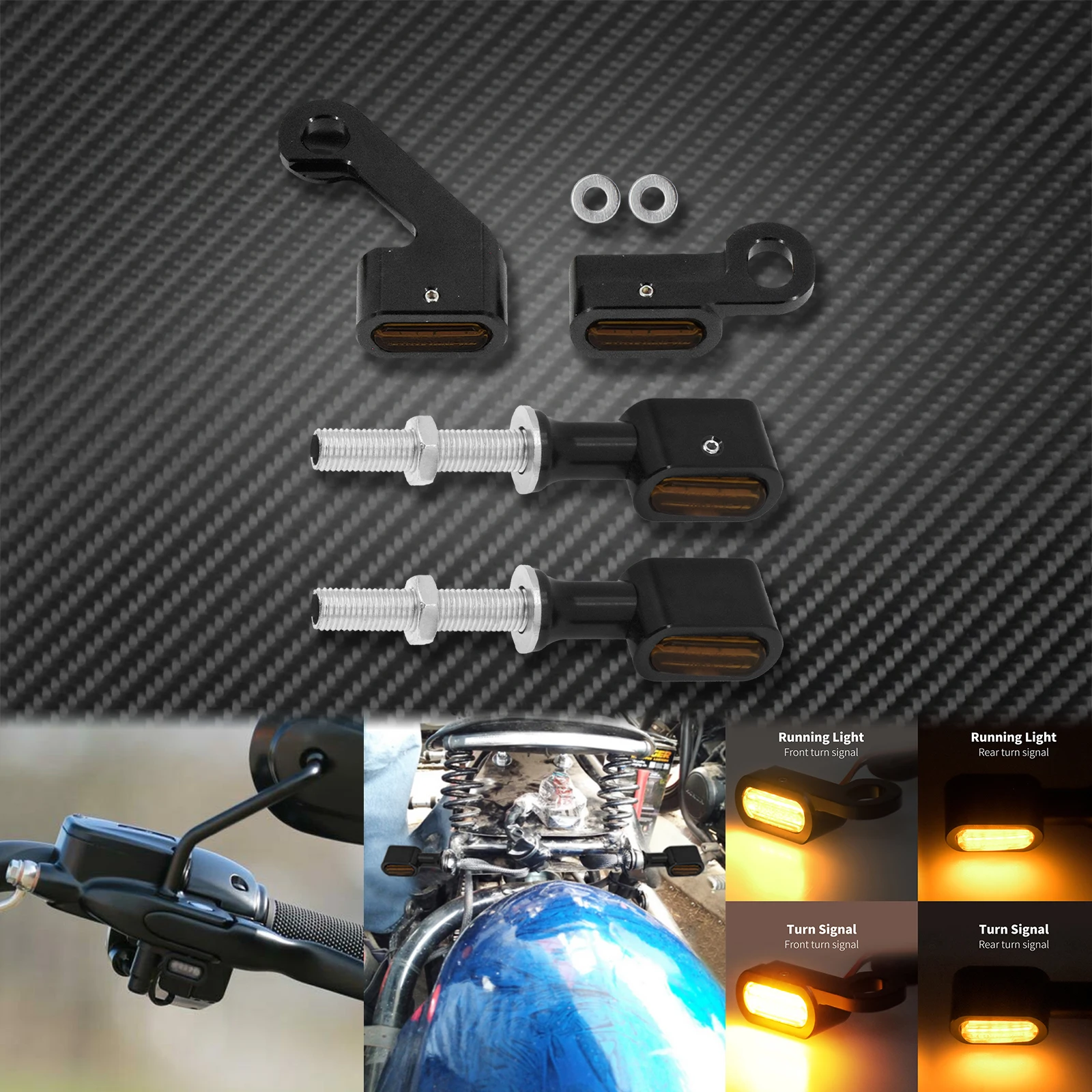 مؤشرات إشارة الانعطاف LED الصغيرة الأمامية + الخلفية للدراجة النارية تشغيل ضوء E علامة لدراجة Harley Touring Electra Glide Breakout FXSB Fatboy