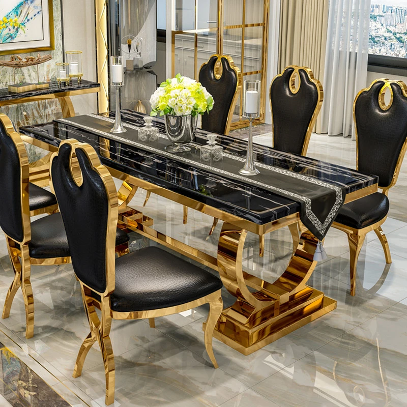 Luxury stainless steel marble dining tables and chairs 6-8 people