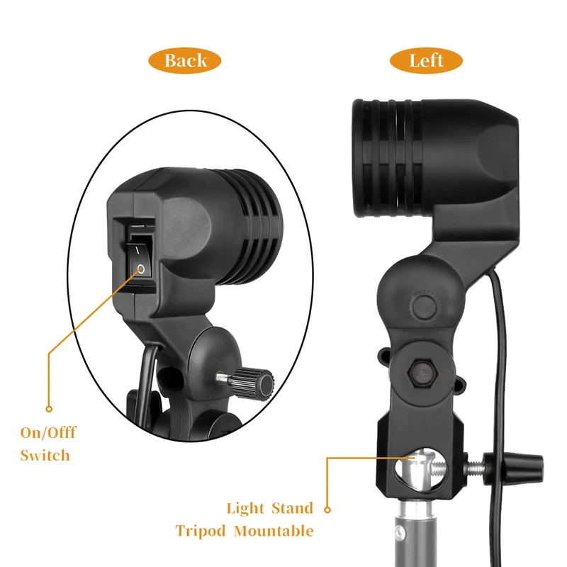 Soporte de bombilla de Cable de 1,8 m, soporte de lámpara con enchufe de CA E26/E27 con soporte para paraguas, soporte de bombilla de fotografía para foto