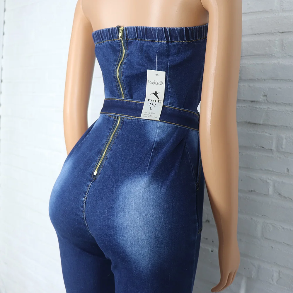 African mom jeans fashion tube top stretch one-piece jeans European and American Russian quality jeans