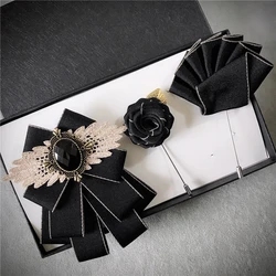 1Set British Style Bow Tie Handmade Fabric Bowknot Brooches Suit Shirt Collar Pins Business Banquet Wedding Bowtie Accessories