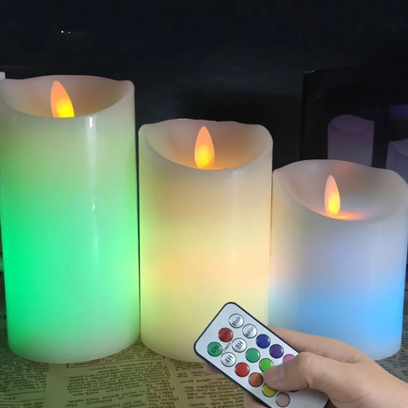 Remote Controlled Flameless LED Candles Light Warm White Plus Multicolor Paraffin Wax Battery Operate Electric LED Candle Lights