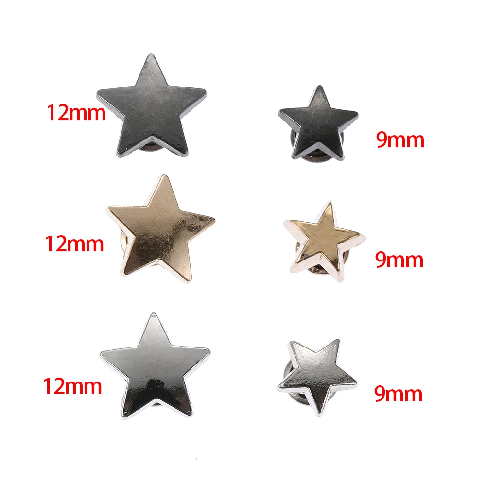 10sets(20pcs) Metal Stars Rivets DIY Clothing Bag Shoes Crafts Decor Supplies Garment Sewing Glass Drill Nail Button 9/12mm