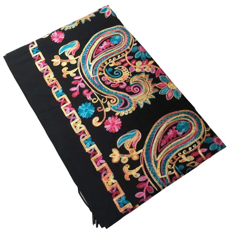 Chal con bordado de flores para mujer, bufanda de Cachemira, Pashmina, borlas finas y cálidas, chal de moda, novedad de invierno