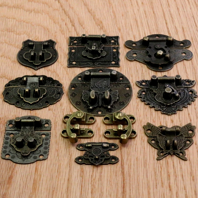 1set Antique Bronze Latch Hook Hasp Wood Jewelry Box Latch Hook Clasp Cases Chests Latch Lock with Screws