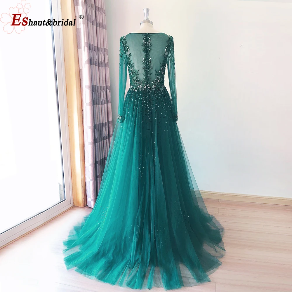 Elegant Mermaid Evening Dress for Women 2024 Long Sleeves V Neck Luxury Crystal Tulle Formal Prom Wedding Party Gowns Customized