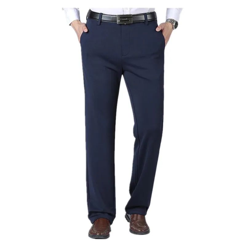 Pantalones formales para hombre, traje grueso de otoño, negro, azul, gris, elástico, holgado, de negocios, talla grande 46 48 50 52, pantalones de