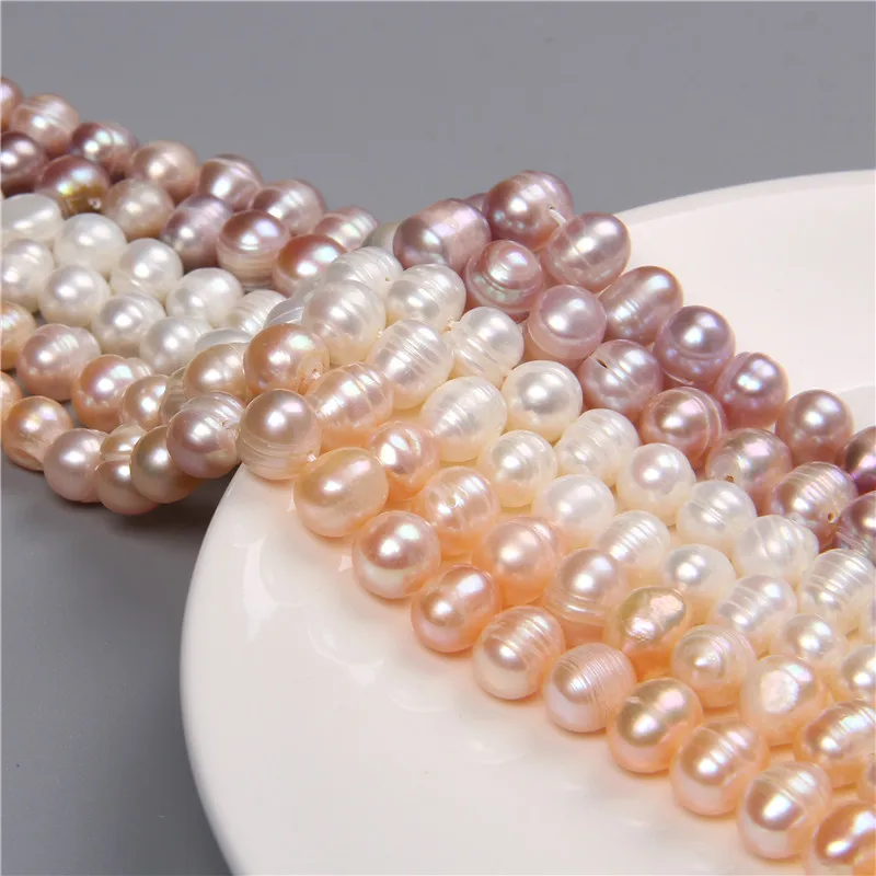 Real 8-9mm Round Irregular Natural White Purple Champagne Freshwater Pearl Beads For Women Jewelry Making DIY Bracelet Necklace