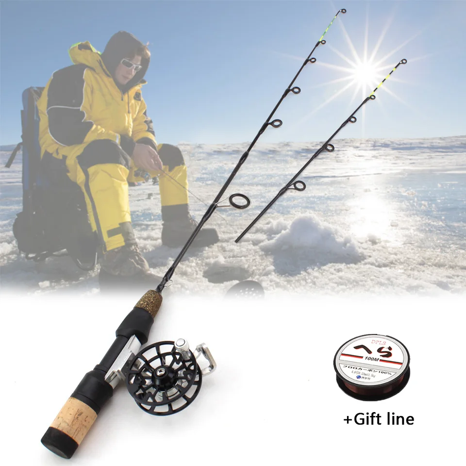 

58cm ultrashort Winter Fishing Rods Ice Fishing Rod Fishing Reel set Rod Pole Tackle 2 Tips Carbon fishing fish pole Tackle