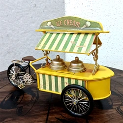 Vintage Wrought Iron Art Ice Cream Cart Miniature Handmade Metal Popsicle Tricycle Model Childhood Ornament Craft Decor Present