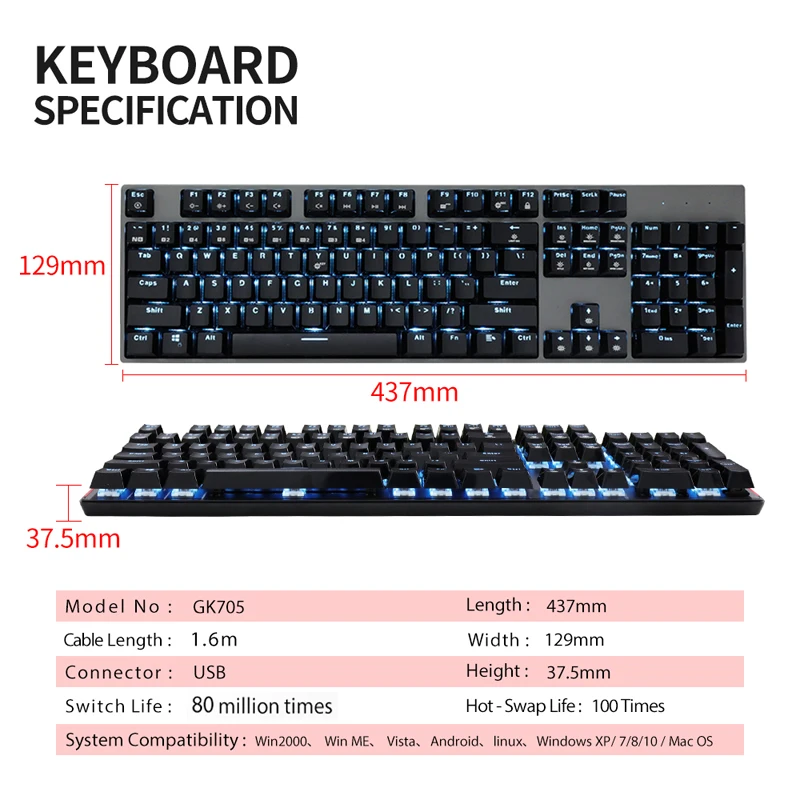 Imagem -05 - Caixa de Interruptor Kailh Hexgears Gk705 104 Teclas à Prova d Água Lol Teclado Gaming Mecânico Teclado Mecânico Hot Swap