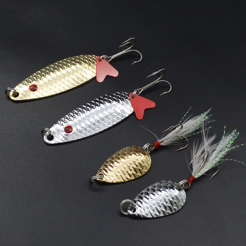 Jigs metálicos cuchara con pluma y anzuelo triple - imagen 3