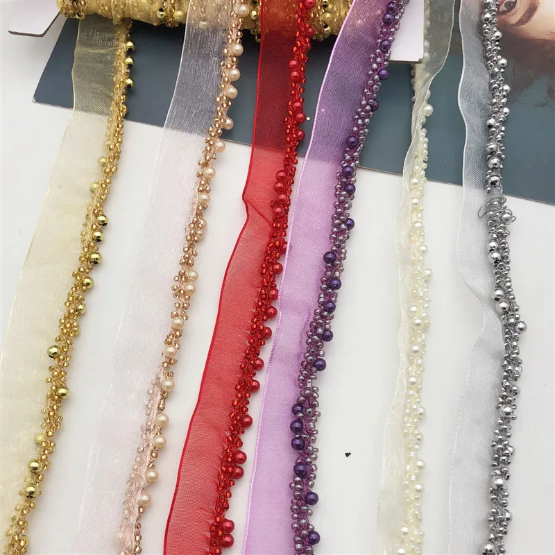 10yards Braid Beaded Chain Trim Mesh Lace Ribbon Fabric Applique Sewing DIY 0. 78\'\' Width
