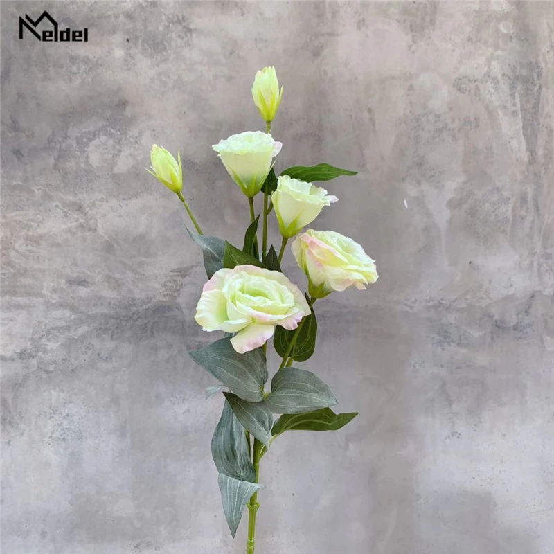 Meldel DIY 인공 꽃 부케, 실크 Lisianthus 홈 파티 웨딩 테이블 장식, 가짜 Lisianthus 장미 꽃꽂이