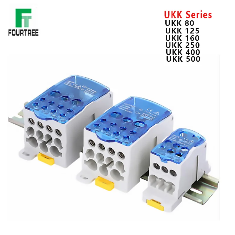 UKK Series Terminal Blocks One In Several Out Power Distribution  Junction Box Universal Electric Wire Connector Din Rail