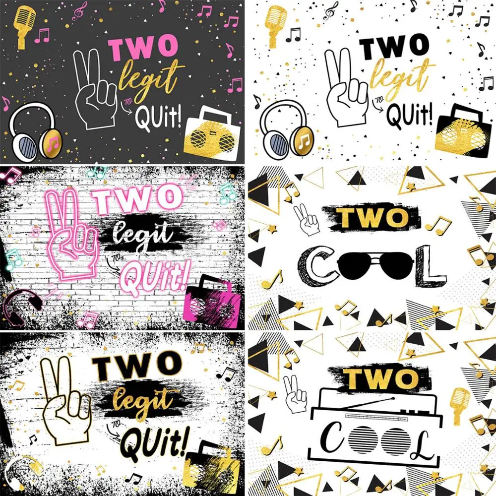 

Two Legit Quit Stopping Party Backdrop Decoration Hip Hop Music Children 2nd Happy Birthday Background Photo Shoot Photobooth