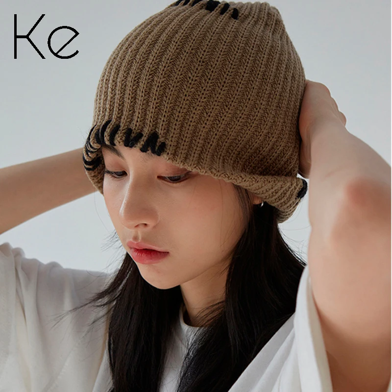 

KE016G Ins with the same hand-stitched knitted hat woolen hat autumn and winter warmth wild couples out of the street cap