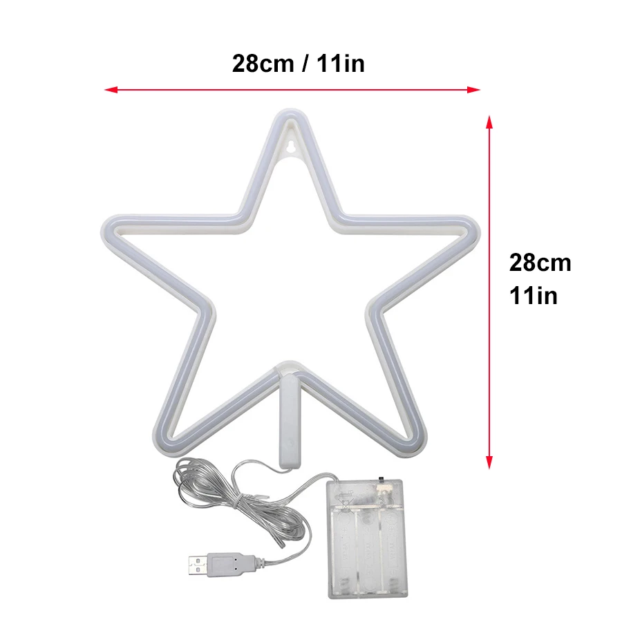 Star Shape LED Neon Sign Lights Sky Modeing Lamp Nightlight Ornaments for Wall Art Child Room Party Holiday USB & Battery Box