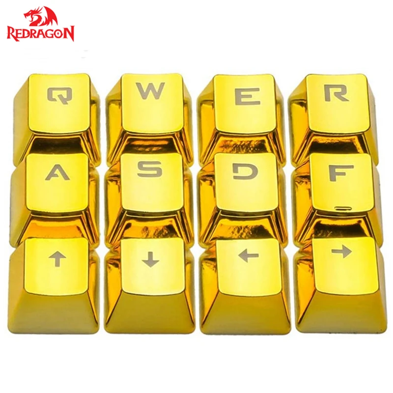 Redragon OEM Profile Electroplated Metal Texture Keycap Backlight Keycap For Cherry MX Mechanical Gaming Keyboard Golden KeyCaps