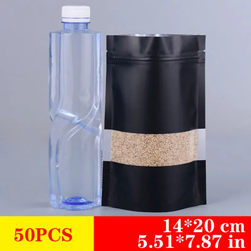 Stand up Matte Black Aluminum Foil Window Zip Lock Bag Resealable Coffee Powder Nuts Tea Pet Food Gifts Packing Pouches