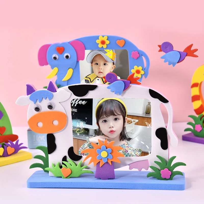 Creative children DIY handmade toy set EVA photo frame 3D cartoon animal dinosaur elephant cow tortoise educational toys