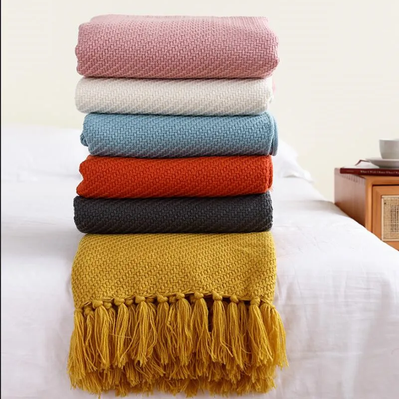 

Knitting Wool Solid Sofa Cover Soft Knitted Travel Office Nap Blanket Adult Kid Sleeping Blanket High Quality Bed Runner Blanket