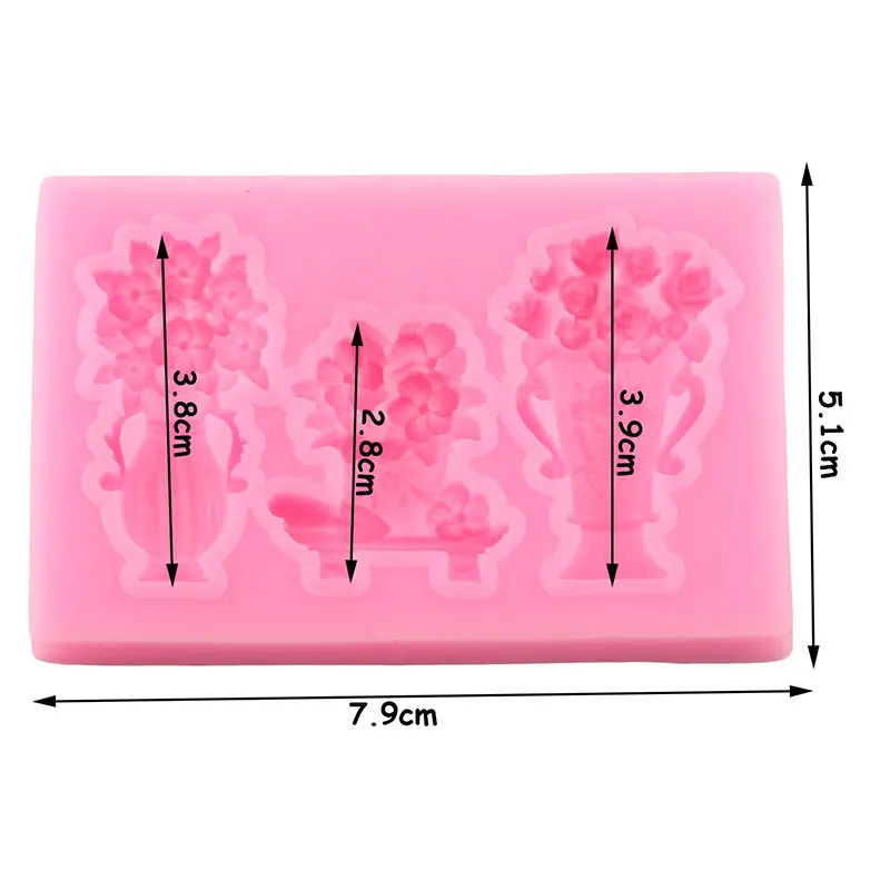 Flower Vase Border Silicone Mold Bouquet Fondant Cake Decorating Tools DIY Cupcake Topper Candy Clay Chocolate Gumpaste Moulds