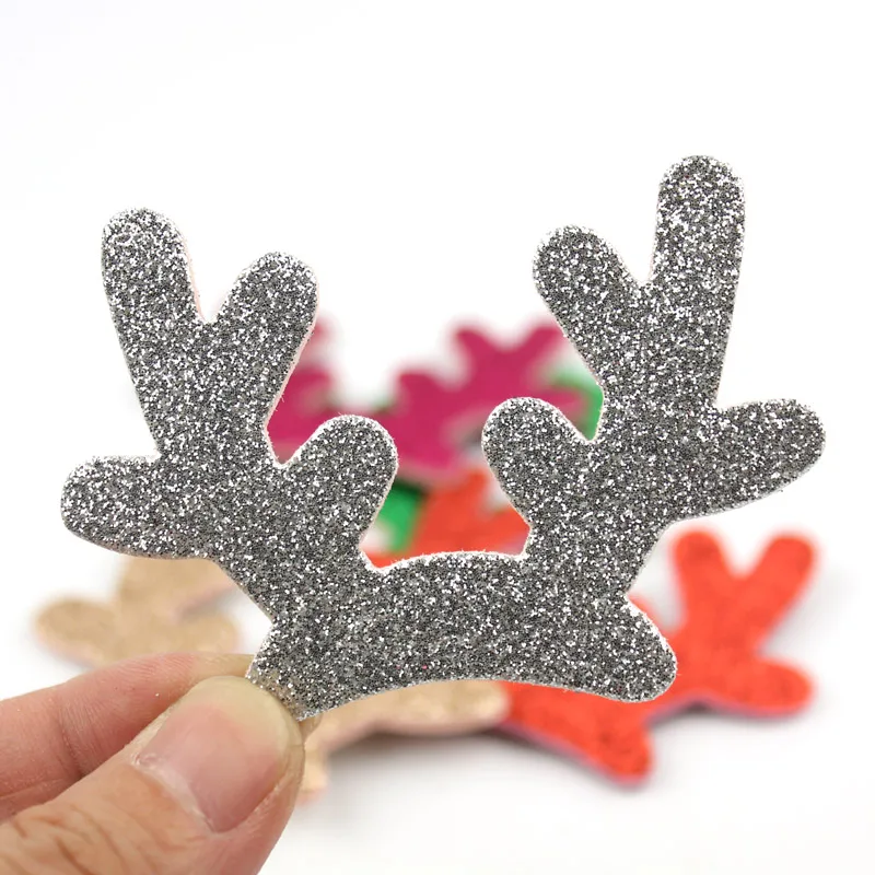 20Pcs 7.5*5.5cm Glitter Christmas antlers shiny Padded Appliques For Clothes Craft Sewing Supplies DIY Hair Clip Accessories