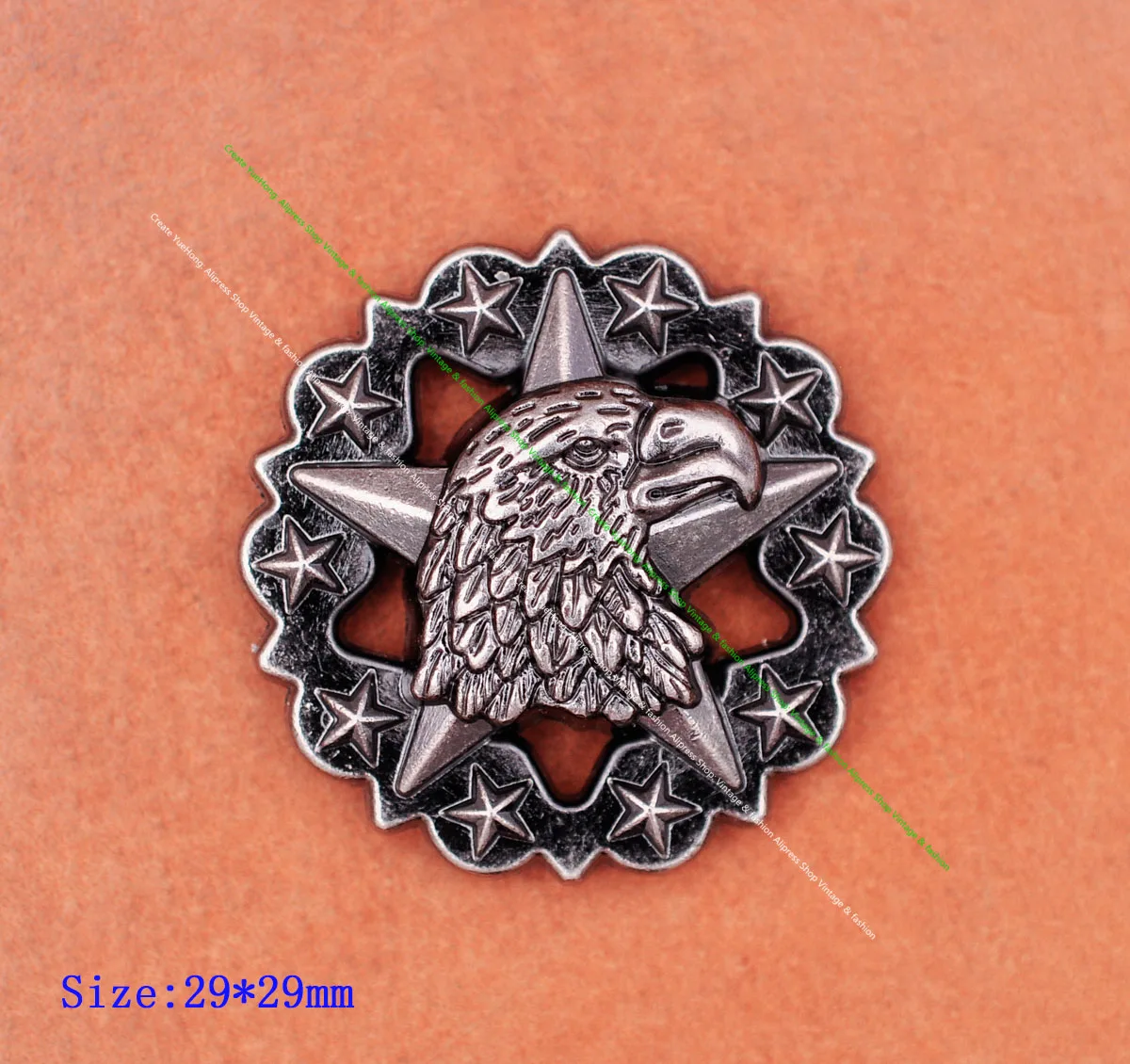 10X 29*29mm Antique Sliver Western Cowboy Round Star Eagle Conchos Button For Saddles Headstall Bridle Leathercraft Decor