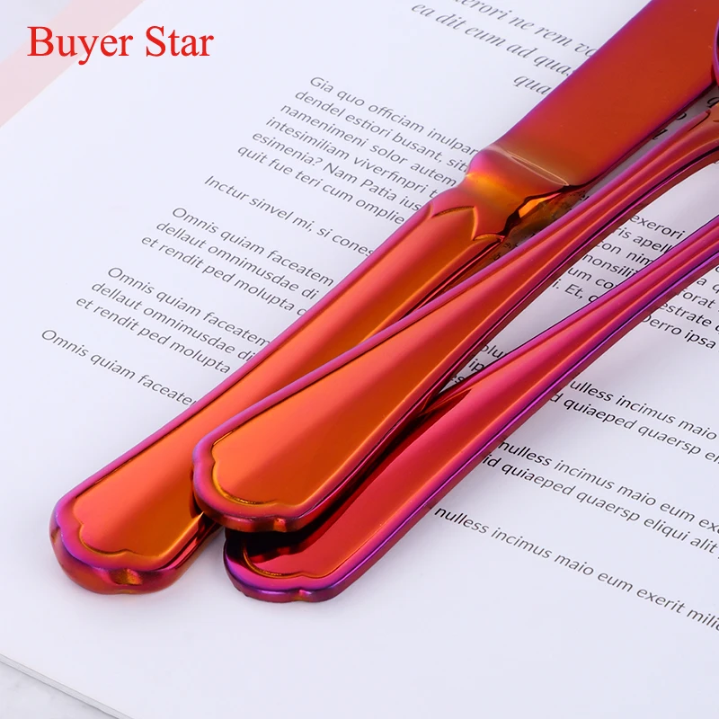 Drop shipping  Stainless Steel Cutlery Set Colorful tableware metal steak knife salad fork soup coffee spoon for kitchen hotel