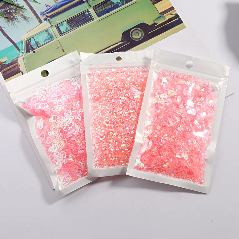 10g/Pack transparentpink Mix Moon Dot Shell Swan Nail Sequins Paillettes Wedding Craft, Slime Making Wedding Decoration Confetti