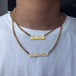 Men 3MM Cuban Chain Custom Name Necklace Old English Name Necklace Ladies Hip Hop Necklace Accessories Custom Stainless Steel